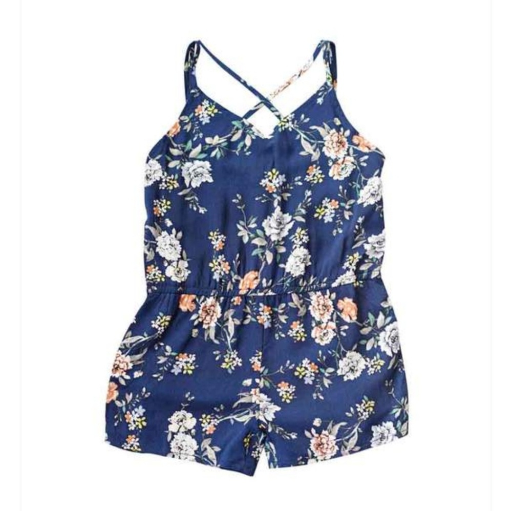 Navy floral Cross strap Romper